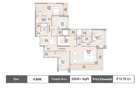 Godrej Skyshore Versova 4 BHK floor plan, 2500 sq ft carpet area